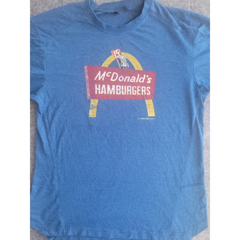 McDonald's Hamburgers Graphic Logo Blue Crew Neck Short Sleeve T-Shirt Women's S